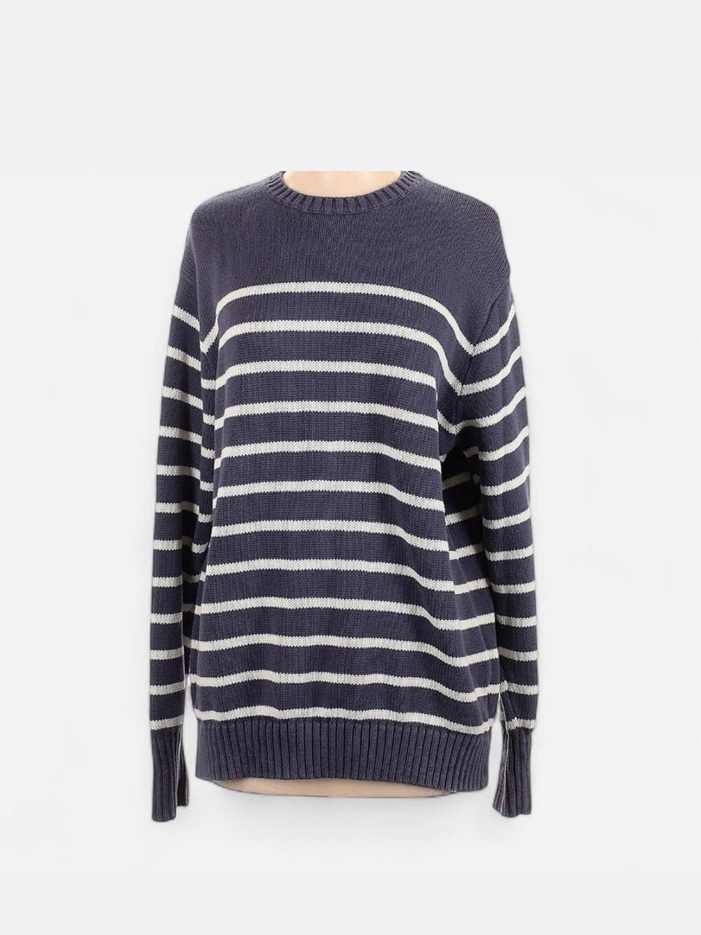 Brandy Melville Navy and Cream Striped Crewneck Sweater
